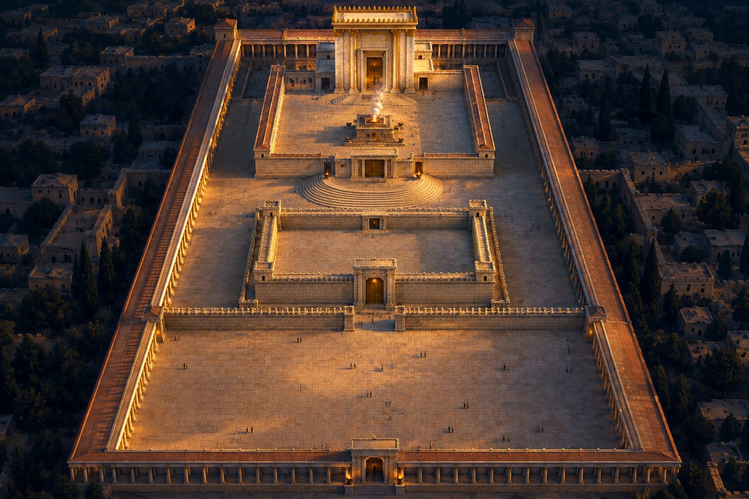 Vista do Templo de Jerusalém com os quatro átrios
